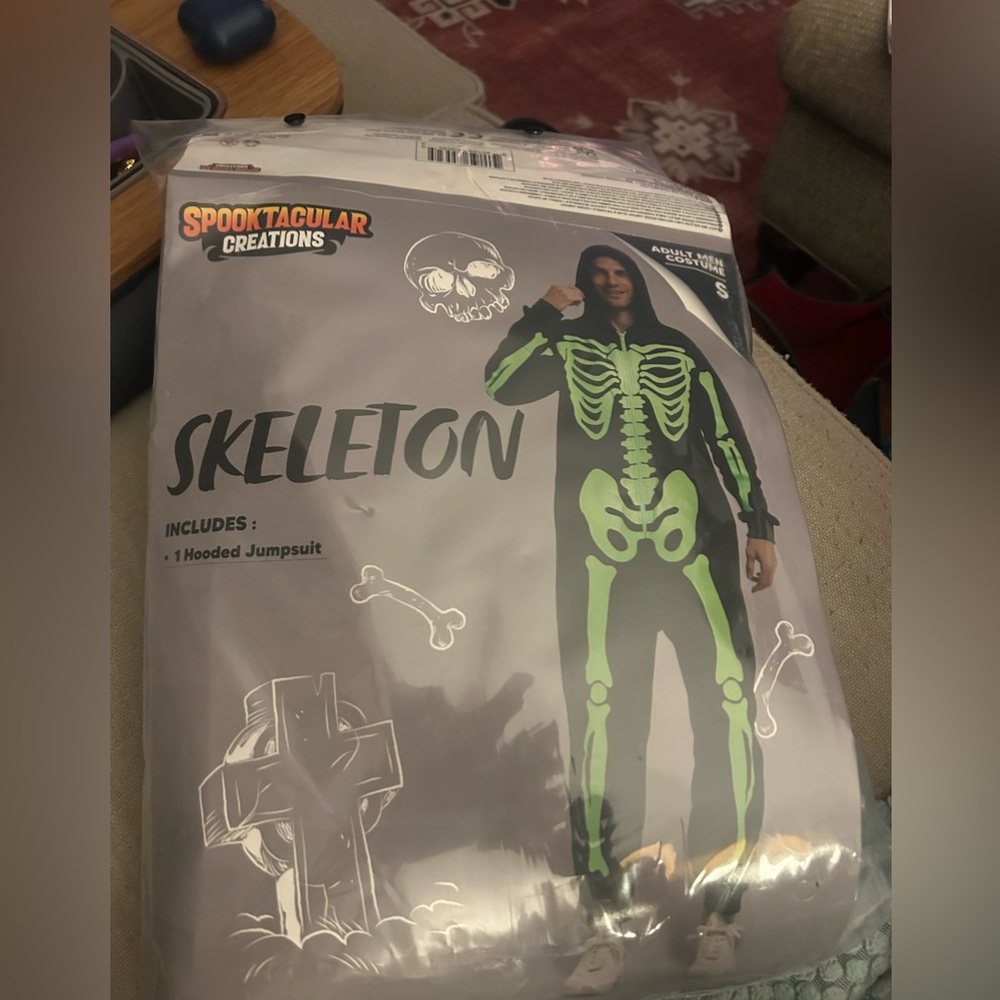 ••Spooktacular Creations Skeleton Glow In Dark Zip Up Hooded Jumpsuit Adult SM